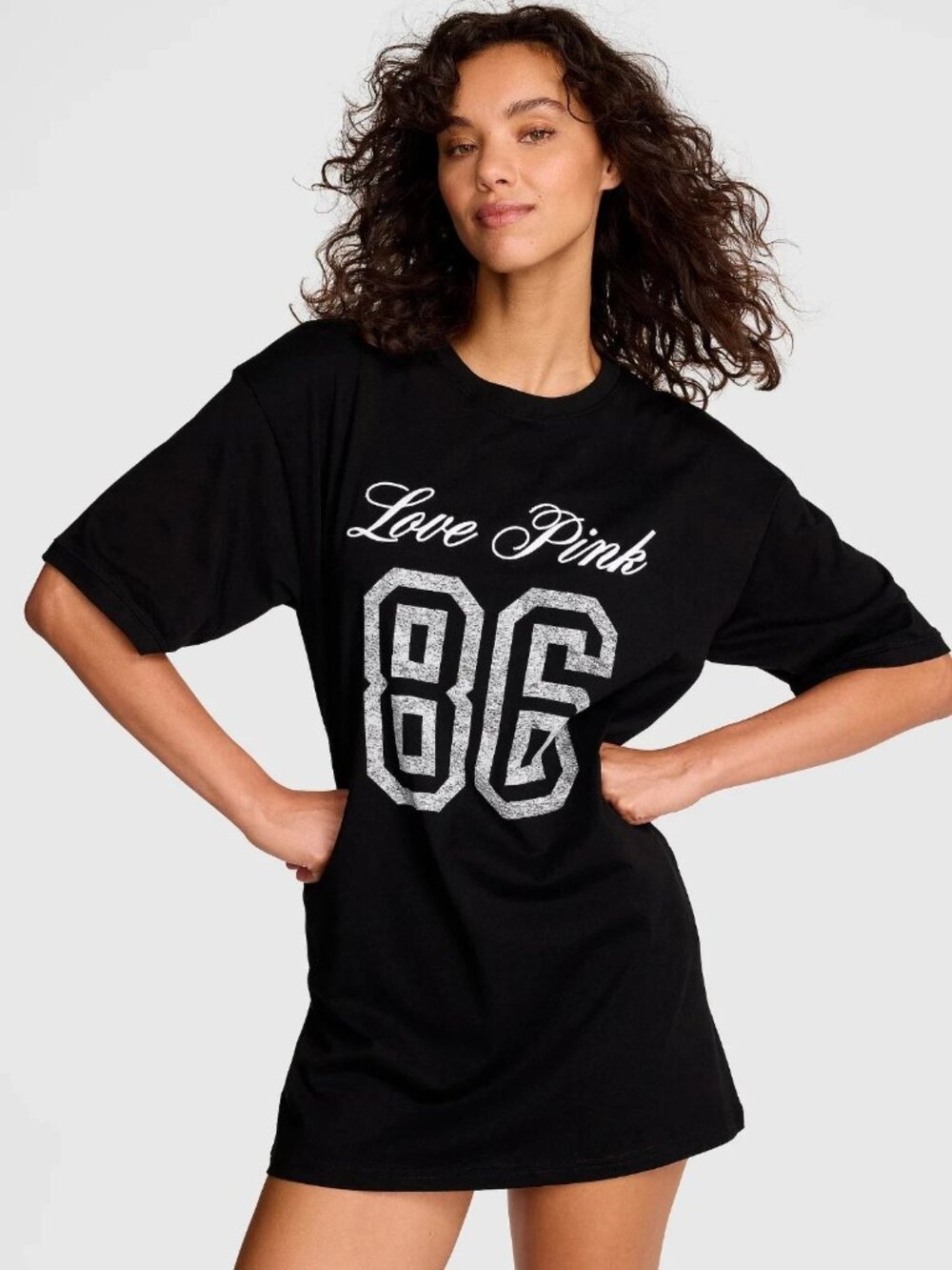 NEW by PINK VICTORIA'S SECRET Black Comfy Campus Cotton T-Shirt Dress size M